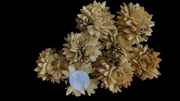 10 Golden artificial sunflower Fabric made Fake Flower, Pooja Thali, - Image 3