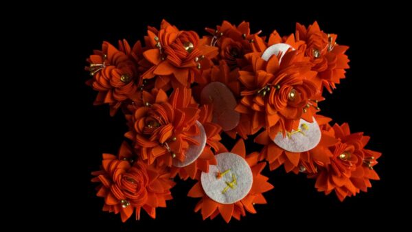 pack of 10 orange colour fabric made sunflower decorative and fashion accessories raw material like hair floral hair band wedding birthday or other celebration - Image 4