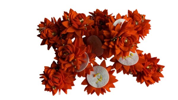 pack of 10 orange colour fabric made sunflower decorative and fashion accessories raw material like hair floral hair band wedding birthday or other celebration - Image 3