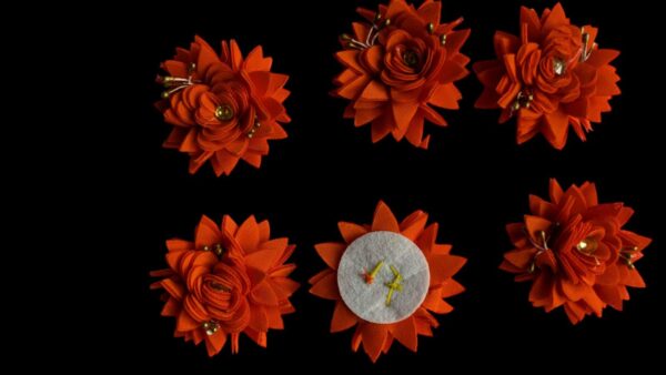 pack of 10 orange colour fabric made sunflower decorative and fashion accessories raw material like hair floral hair band wedding birthday or other celebration - Image 2